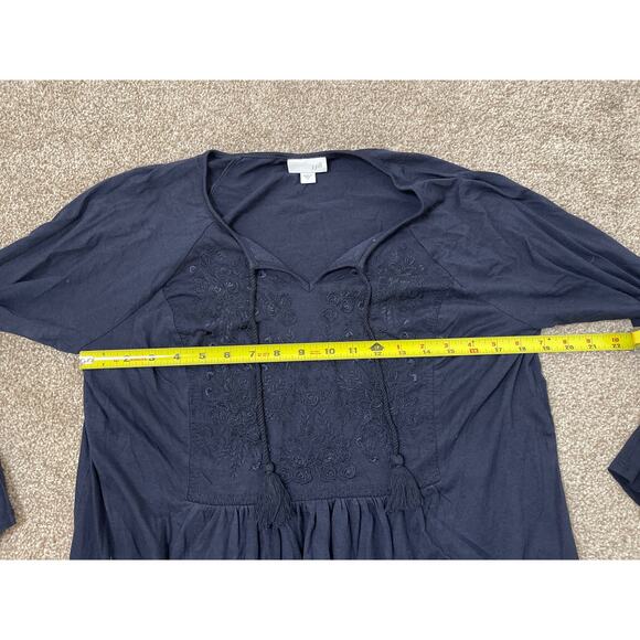 J.Jill Women's Embroidered Boho Western Casual Cotton Modal Blend Top Blue M - Picture 10 of 10